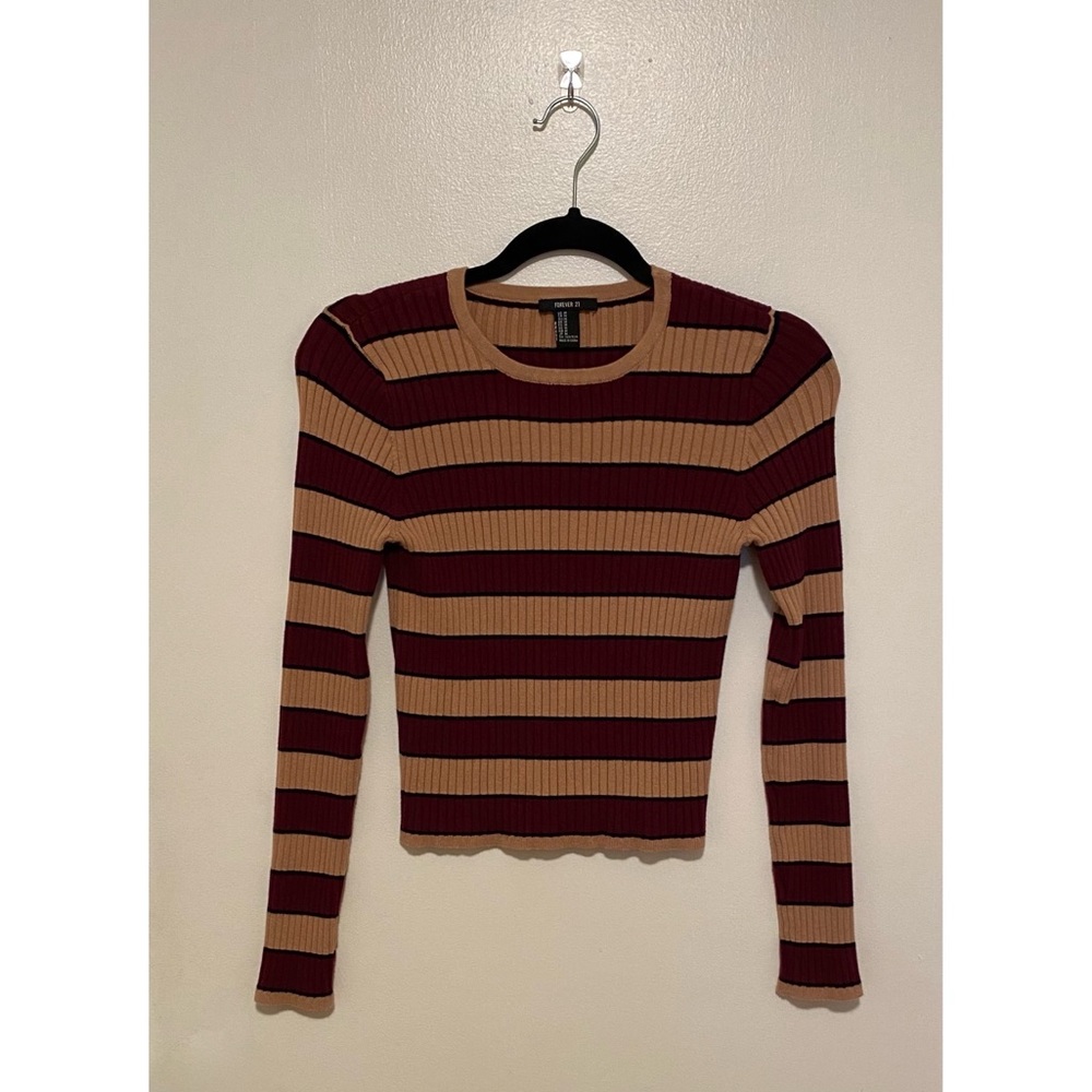 Forever 21 Tan and Burgundy Striped Knit Top